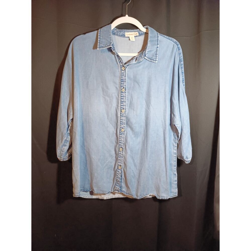 Coldwater Creek Women’s Large Chambray Light Denim 3/4 Sleeve Button Up Shirt - Picture 2 of 5